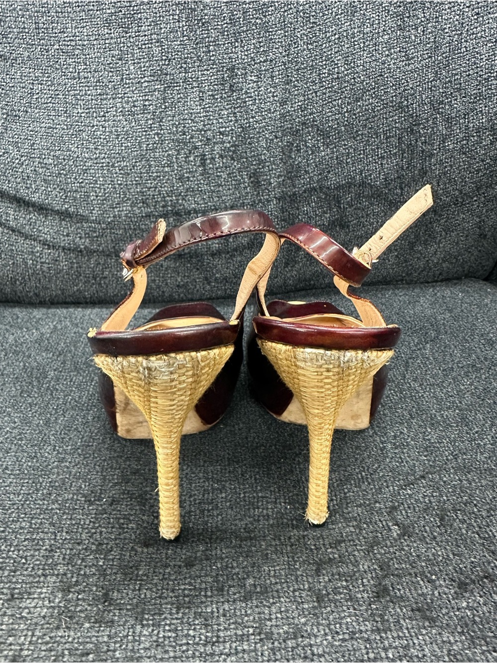 Gucci Women's Burgundy Peep-Toe Slingback Heels size 37 EU Made in Italy - Picture 14 of 16